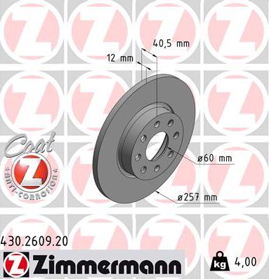 Zimmermann 430.2609.20 - Disco de freno parts5.com