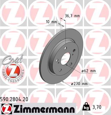 Zimmermann 590.2804.20 - Tarcza hamulcowa parts5.com