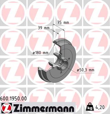 Zimmermann 600.1950.00 - Brake Drum parts5.com