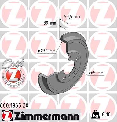 Zimmermann 600.1965.20 - Fékdob parts5.com