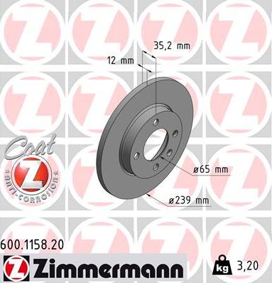 Zimmermann 600.1158.20 - Disco de freno parts5.com