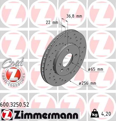 Zimmermann 600.3250.52 - Disco de freno parts5.com