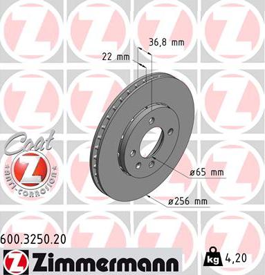 Zimmermann 600.3250.20 - Disco de freno parts5.com