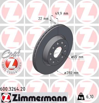 Zimmermann 600.3264.20 - Тормозной диск parts5.com