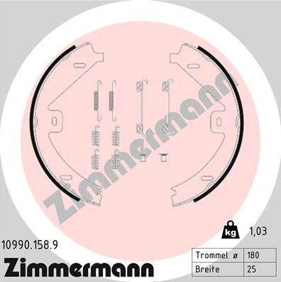 Zimmermann 10990.158.9 - Комплект тормозов, ручник, парковка parts5.com