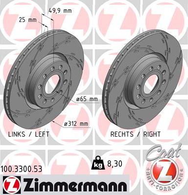 Zimmermann 100.3300.53 - Тормозной диск parts5.com