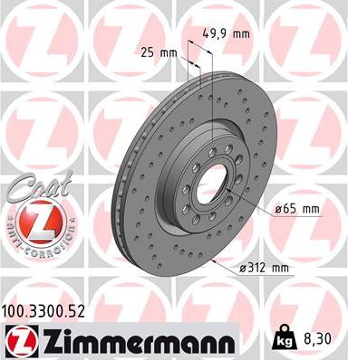 Zimmermann 100.3300.52 - Тормозной диск parts5.com