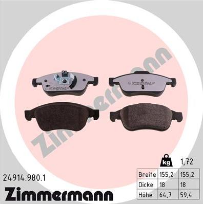 Zimmermann 24914.980.1 - Sada brzdových platničiek kotúčovej brzdy parts5.com