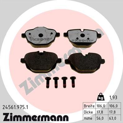 Zimmermann 24561.975.1 - Komplet zavornih oblog, ploscne (kolutne) zavore parts5.com