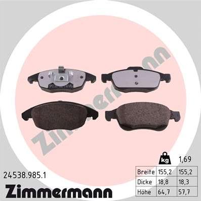 Zimmermann 24538.985.1 - Komplet zavornih oblog, ploscne (kolutne) zavore parts5.com