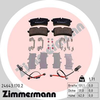 Zimmermann 24643.170.2 - Komplet zavornih oblog, ploscne (kolutne) zavore parts5.com