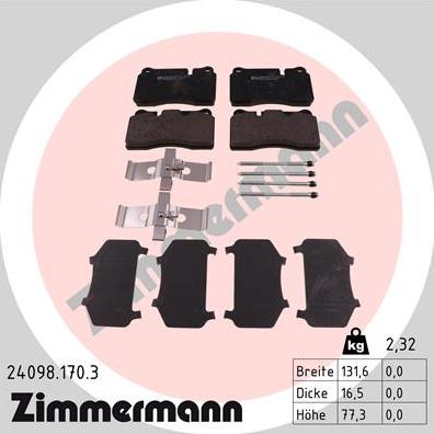 Zimmermann 24098.170.3 - Zestaw klocków hamulcowych, hamulce tarczowe parts5.com