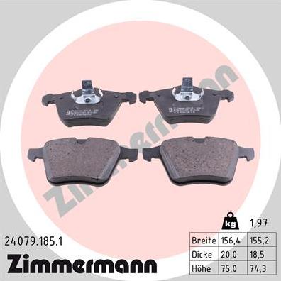 Zimmermann 24079.185.1 - Komplet zavornih oblog, ploscne (kolutne) zavore parts5.com