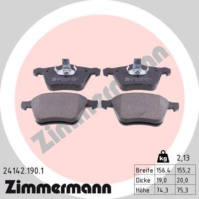 Zimmermann 24142.190.1 - Komplet zavornih oblog, ploscne (kolutne) zavore parts5.com