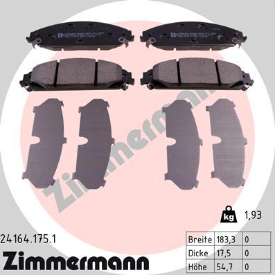 Zimmermann 24164.175.1 - Brake Pad Set, disc brake parts5.com