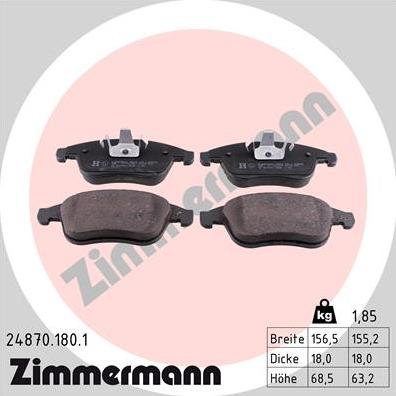 Zimmermann 24870.180.1 - Sada brzdových destiček, kotoučová brzda parts5.com