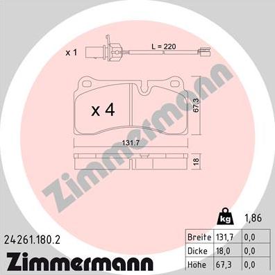 Zimmermann 24261.180.2 - Fékbetétkészlet, tárcsafék parts5.com