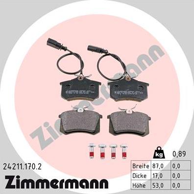 Zimmermann 24211.170.2 - Тормозные колодки, дисковые, комплект parts5.com