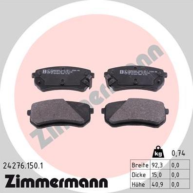 Zimmermann 24276.150.1 - Brake Pad Set, disc brake parts5.com