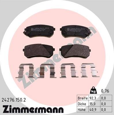 Zimmermann 24276.150.2 - Brake Pad Set, disc brake parts5.com