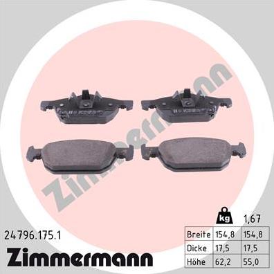 Zimmermann 24796.175.1 - Тормозные колодки, дисковые, комплект parts5.com