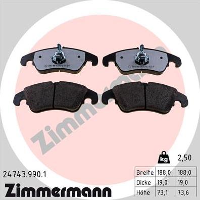 Zimmermann 24743.990.1 - Тормозные колодки, дисковые, комплект parts5.com