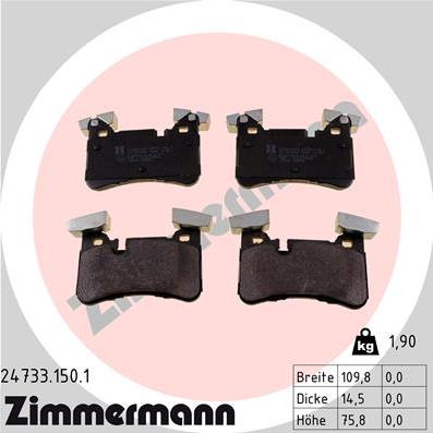 Zimmermann 24733.150.1 - Тормозные колодки, дисковые, комплект parts5.com