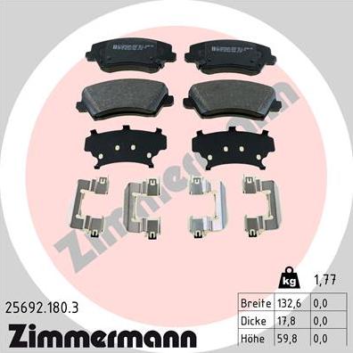 Zimmermann 25692.180.3 - Sada brzdových destiček, kotoučová brzda parts5.com