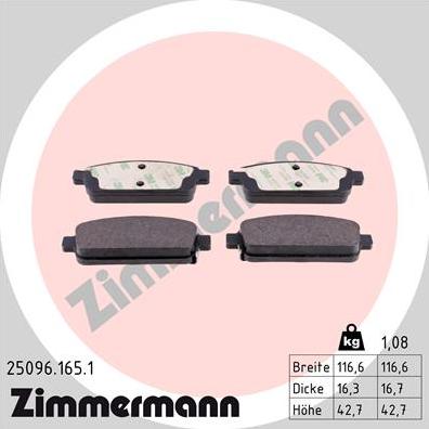 Zimmermann 25096.165.1 - Zestaw klocków hamulcowych, hamulce tarczowe parts5.com