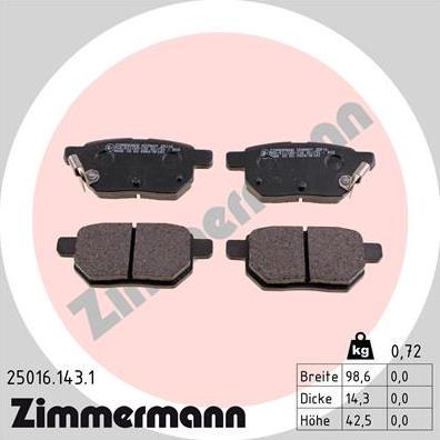 Zimmermann 25016.143.1 - Комплект спирачно феродо, дискови спирачки parts5.com