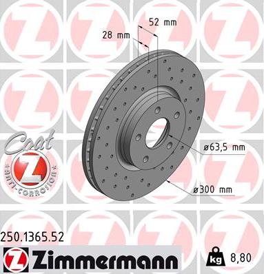 Zimmermann 250.1365.52 - Bremsscheibe parts5.com