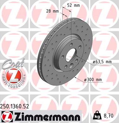 Zimmermann 250.1360.52 - Bremsscheibe parts5.com