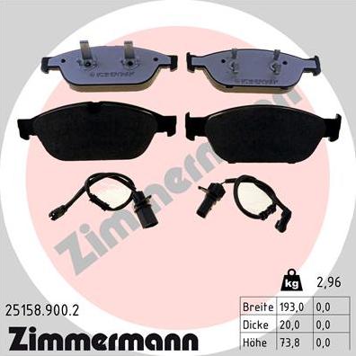 Zimmermann 25158.900.2 - Komplet zavornih oblog, ploscne (kolutne) zavore parts5.com