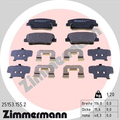 Zimmermann 25153.155.2 - Komplet zavornih oblog, ploscne (kolutne) zavore parts5.com