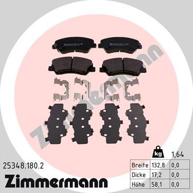 Zimmermann 25348.180.2 - Sada brzdových destiček, kotoučová brzda parts5.com