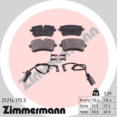 Zimmermann 25214.175.3 - Sada brzdových platničiek kotúčovej brzdy parts5.com