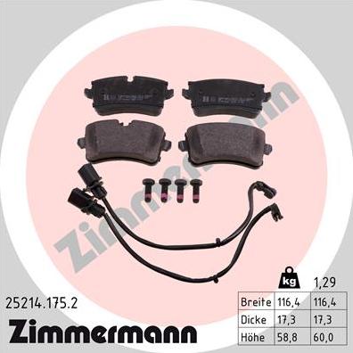 Zimmermann 25214.175.2 - Komplet zavornih oblog, ploscne (kolutne) zavore parts5.com