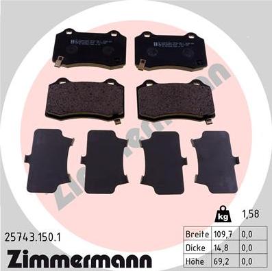 Zimmermann 25743.150.1 - Brake Pad Set, disc brake parts5.com