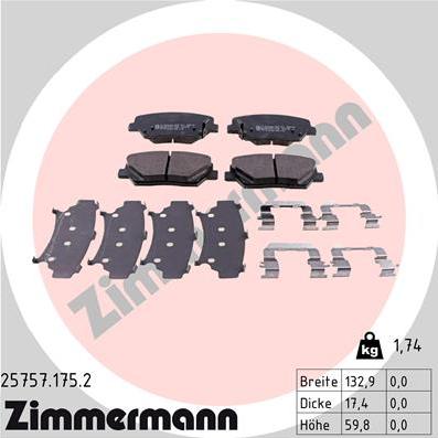 Zimmermann 25757.175.2 - Тормозные колодки, дисковые, комплект parts5.com