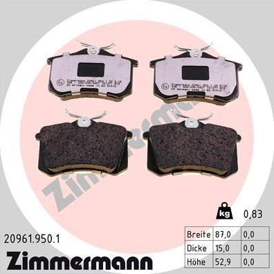 Zimmermann 20961.950.1 - Fékbetétkészlet, tárcsafék parts5.com