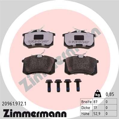 Zimmermann 20961.972.1 - Тормозные колодки, дисковые, комплект parts5.com