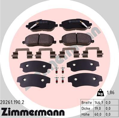 Zimmermann 20261.190.2 - Komplet pločica, disk-kočnica parts5.com