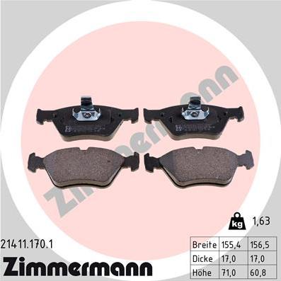 Zimmermann 21411.170.1 - Σετ τακάκια, δισκόφρενα parts5.com