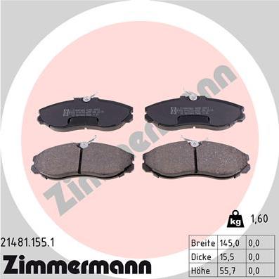 Zimmermann 21481.155.1 - Juego de pastillas de freno parts5.com