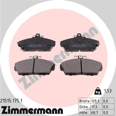 Zimmermann 21515.175.1 - Brake Pad Set, disc brake parts5.com
