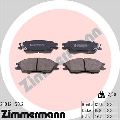 Zimmermann 21012.150.2 - Bremsbelagsatz, Scheibenbremse parts5.com