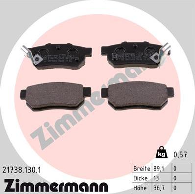 Zimmermann 21738.130.1 - Zestaw klocków hamulcowych, hamulce tarczowe parts5.com