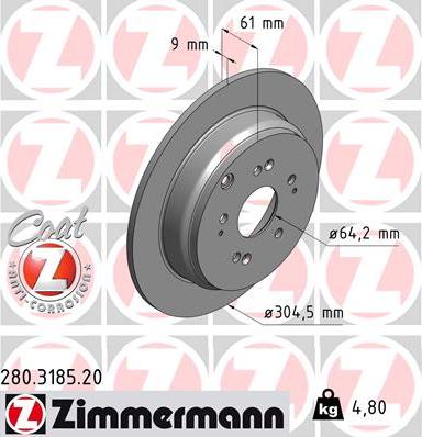 Zimmermann 280.3185.20 - Disco de freno parts5.com