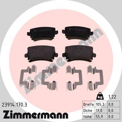 Zimmermann 23914.170.3 - Sada brzdových platničiek kotúčovej brzdy parts5.com