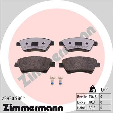 Zimmermann 23930.980.1 - Σετ τακάκια, δισκόφρενα parts5.com